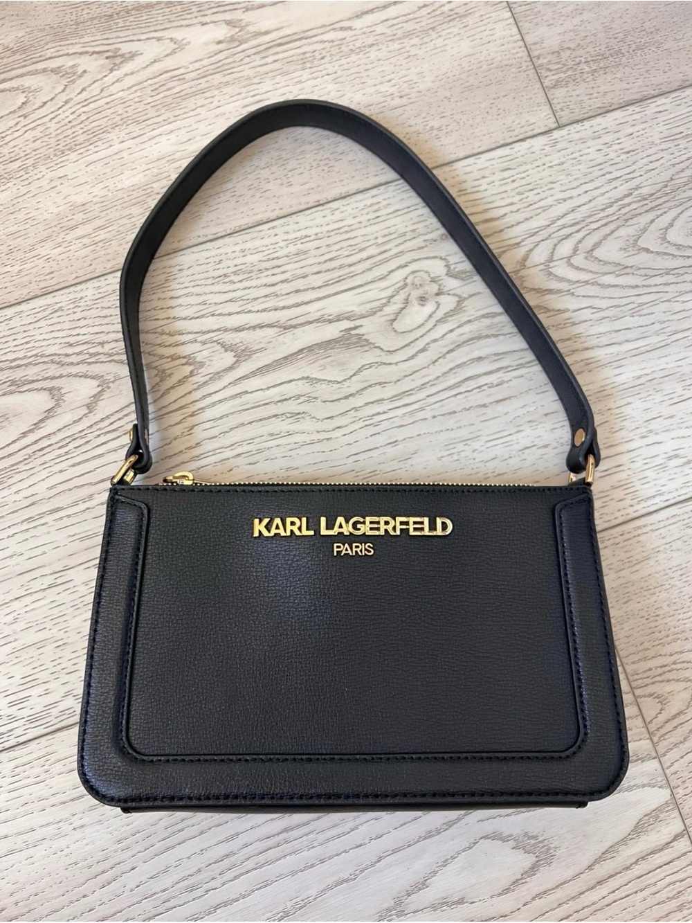 Karl Lagerfeld Paris Black Shoulder Bag with Gold Logo